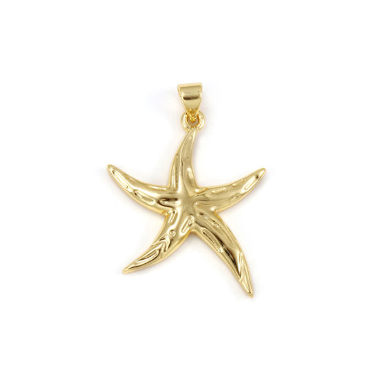 Bild von 1 Stück Umweltfreundlich Messing Ozean Schmuck Anhänger 18K Echtgold plattiert Seesterne 3.3cm x 2.4cm