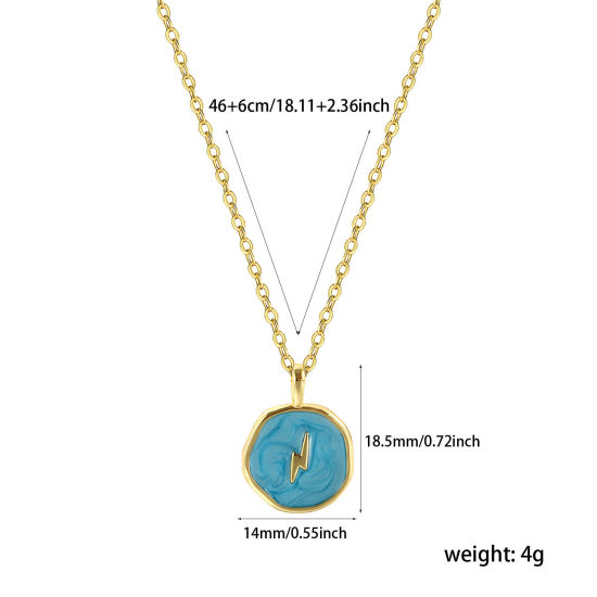 Imagen de 1 Unidad Respetuoso del Medio Ambiente Elegante Estilo Ins 18K Oro Real Chapado Azul Latón Cadena de Cable Cruz Ronda Disco Relámpago Esmalte Collar con Colgante Para Mujeres Regalo 46cm + 6cm longitud