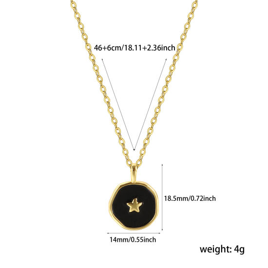 Imagen de 1 Unidad Respetuoso del Medio Ambiente Elegante Estilo Ins 18K Oro Real Chapado Negro Latón Cadena de Cable Cruz Ronda Disco Estrella Esmalte Collar con Colgante Para Mujeres Regalo 46cm + 6cm longitud