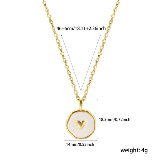 Imagen de 1 Unidad Respetuoso del Medio Ambiente Elegante Estilo Ins 18K Oro Real Chapado Blanco Latón Cadena de Cable Cruz Ronda Disco Corazón Esmalte Collar con Colgante Para Mujeres Regalo 46cm + 6cm longitud