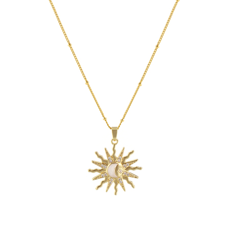 Immagine di 1 Pz Ecologico Squisito Galassia Placcato Oro 18K Bianco Ottone + Zircone Cubico Catena del Barbazzale Sole Smalto Collana con Ciondolo Per Donne Regalo 45cm + 5cm Lunghezza