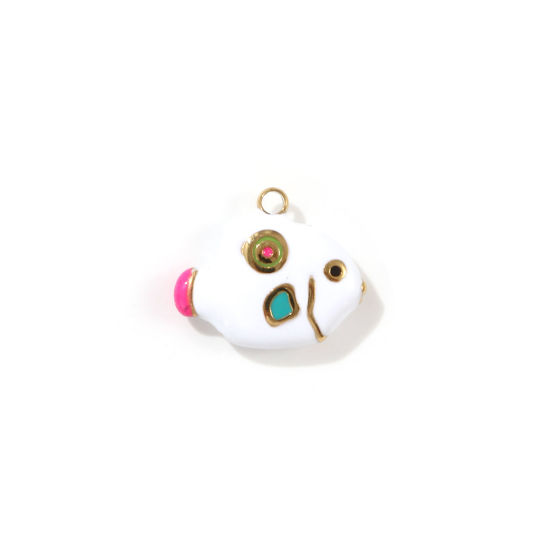 Image de 1 Piece Eco-friendly PVD Vacuum Plating 304 Stainless Steel Ocean Jewelry Charms 18K Real Gold Plated White Enamel Fish Animal 3D 14mm x 12mm