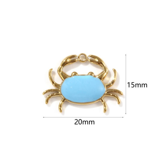 Image de 1 Piece Eco-friendly PVD Vacuum Plating 304 Stainless Steel Ocean Jewelry Charms 18K Real Gold Plated Blue Enamel Crab Animal 20mm x 15mm