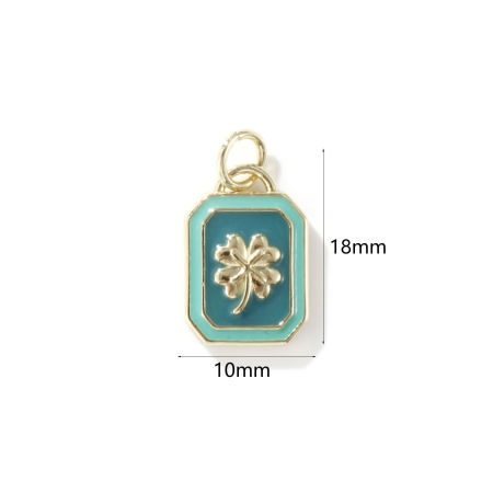 Imagen de 1 Unidad Respetuoso del Medio Ambiente Latón Colgantes 18K Oro Real Chapado Verde Esmalte Octágono Hoja del Trébol 18mm x 10mm