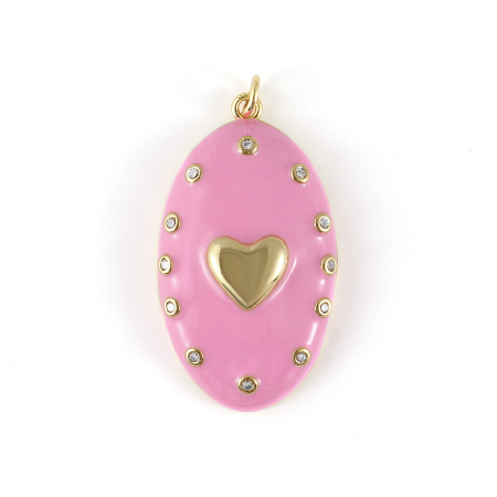 Image de 1 Pièce Pendentifs La Saint Valentin Respectueux de la Nature en Laiton Plaqué Or Véritable 18K Rose Émail Ovale Cœur Micro Pave à Zircone Cubique Clair 4.1cm x 2.1cm