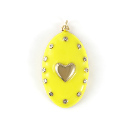 Image de 1 Pièce Pendentifs La Saint Valentin Respectueux de la Nature en Laiton Plaqué Or Véritable 18K Jaune Émail Ovale Cœur Micro Pave à Zircone Cubique Clair 4.1cm x 2.1cm