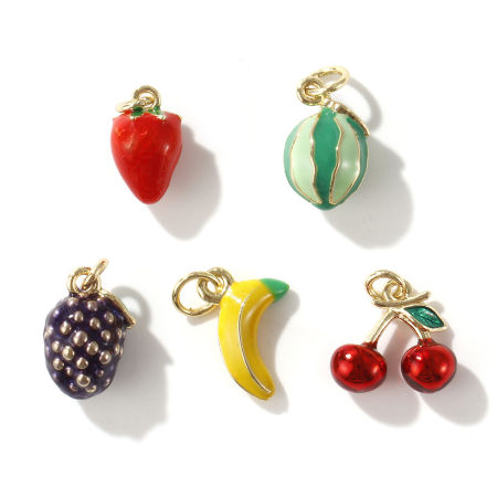 1 Set ( 5 PCs/Set) Eco-friendly Brass 3D Charms 18K Real Gold Plated Multicolor Fruit Mixed Enamel