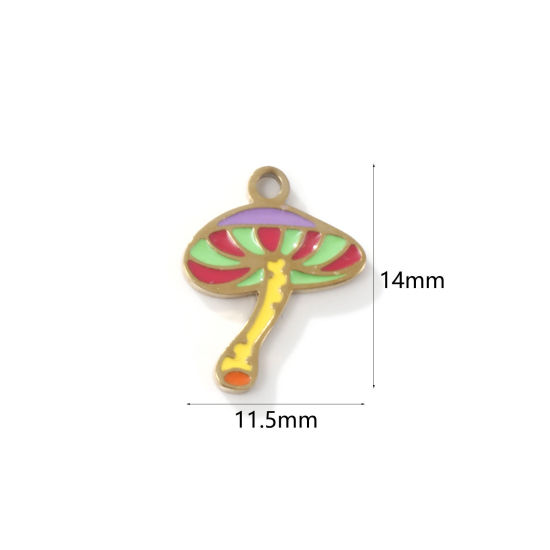 Bild von 2 PCs Eco-friendly PVD Vacuum Plating 304 Stainless Steel Charms 18K Gold Plated Mushroom Enamel 14mm x 11.5mm