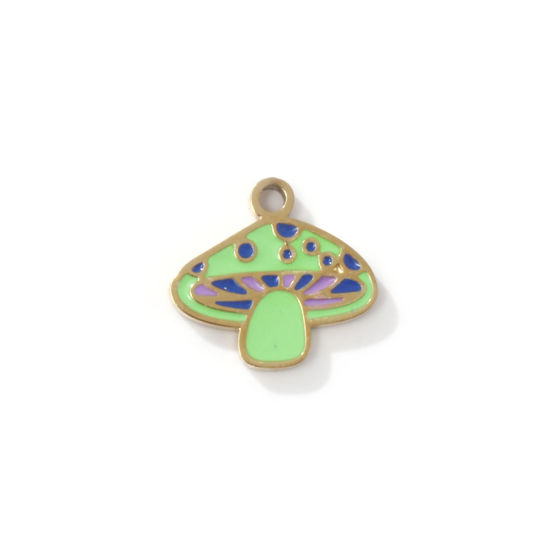 Bild von 2 PCs Eco-friendly PVD Vacuum Plating 304 Stainless Steel Charms 18K Gold Plated Mushroom Enamel 13mm x 12mm