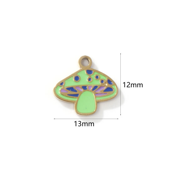Bild von 2 PCs Eco-friendly PVD Vacuum Plating 304 Stainless Steel Charms 18K Gold Plated Mushroom Enamel 13mm x 12mm