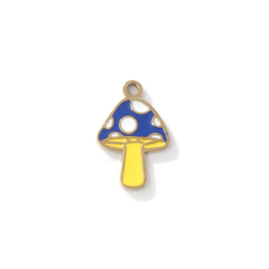 Bild von 2 PCs Eco-friendly PVD Vacuum Plating 304 Stainless Steel Charms 18K Gold Plated Mushroom Enamel 15mm x 10mm