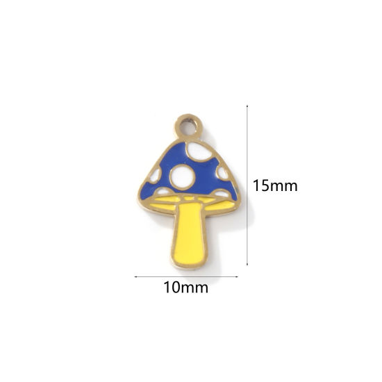 Bild von 2 PCs Eco-friendly PVD Vacuum Plating 304 Stainless Steel Charms 18K Gold Plated Mushroom Enamel 15mm x 10mm