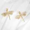 Picture of 2 PCs Brass Insect Charm Pendant 18K Gold Plated Dragonfly Animal Micro Pave Clear Cubic Zirconia 29mm x 29mm