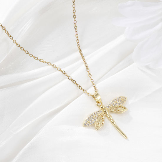 Изображение 2 PCs Brass Insect Charm Pendant 18K Gold Plated Dragonfly Animal Micro Pave Clear Cubic Zirconia 29mm x 29mm