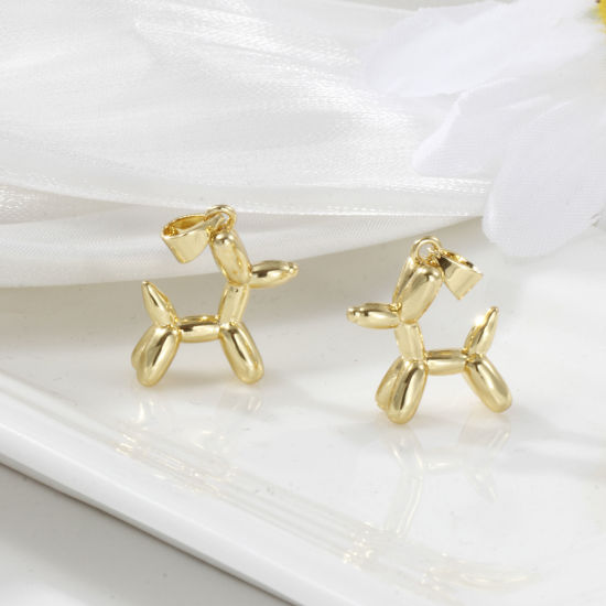 Изображение 2 PCs Brass Charm Pendant 18K Gold Plated Dog Animal 3D 23mm x 16mm