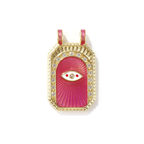 Bild von 1 Stück Umweltfreundlich Messing Micro Pave Anhänger 18K Echtgold plattiert Rosa Achteck Auge der Vorsehung/ Allsehendes Auge Emaille Klar Kubischer Zirkon 3cm x 1.8cm