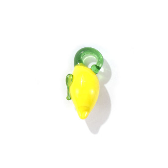 Picture of 10 PCs Lampwork Glass 3D Charms Yellow Lemon 22mm x 10mm