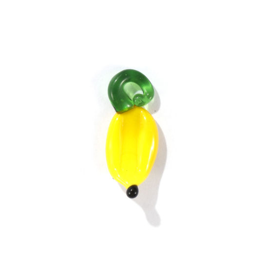 Picture of 10 PCs Lampwork Glass 3D Charms Yellow Banana Fruit 24mm x 11mm