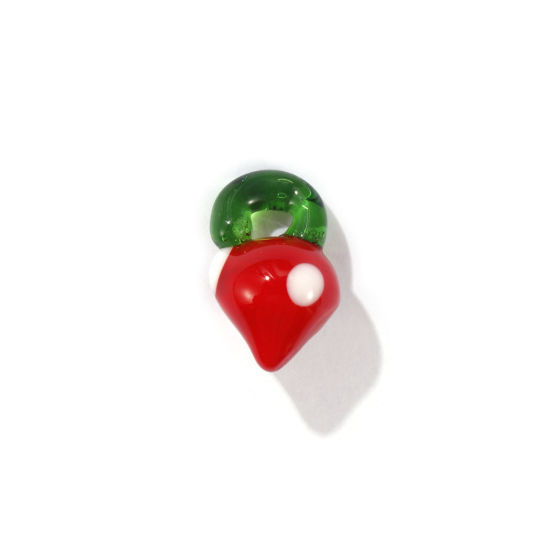 Picture of 10 PCs Lampwork Glass 3D Charms Red Strawberry Fruit 18mm x 10mm