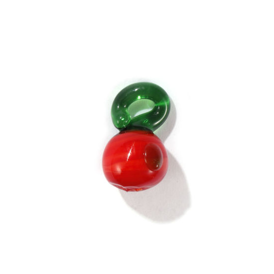 Picture of 10 PCs Lampwork Glass 3D Charms Red Apple Fruit 18mm x 10mm