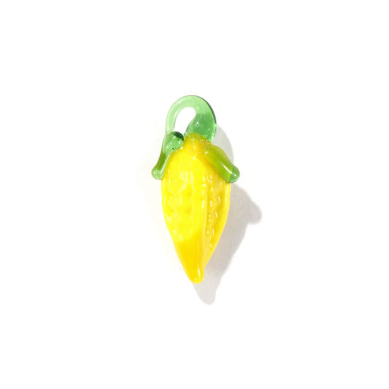 Picture of 10 PCs Lampwork Glass 3D Charms Yellow Corn 27mm x 10mm