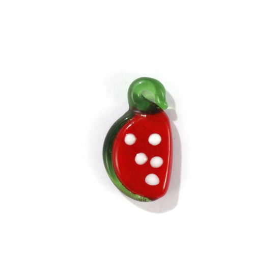 Picture of 10 PCs Lampwork Glass 3D Charms Red Watermelon Fruit 24mm x 13mm