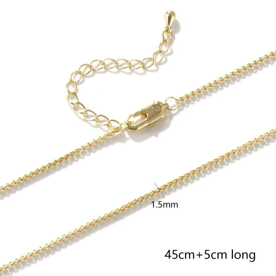 Bild von 2 Strange Umweltfreundlich Messing Kreuz Gliederketten Halskette 18K Echtgold plattiert Mit Karabiner Verschluss und Verlängerungskette Extender 45cm + 5cm lang, Kettengröße: 1.5mm