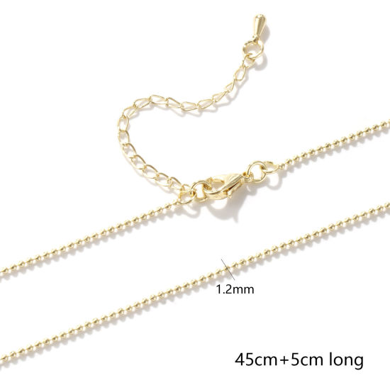 Bild von 2 Strange Umweltfreundlich Messing Kugelkette Kette Halskette 18K Echtgold plattiert Mit Karabiner Verschluss und Verlängerungskette Extender 45cm + 5cm lang, Kettengröße: 1.2mm
