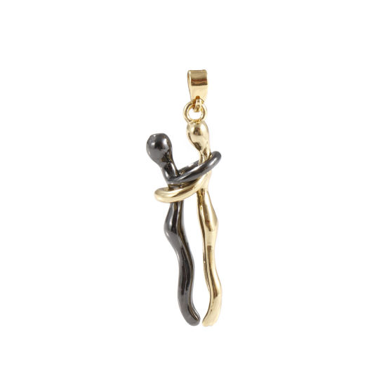1 セット 真鍮 バレンタイン・デー ペンダント 18Kゴールドメッキ 黒 恋人 取り外し可能 3.6cm x 1cm、 の画像
