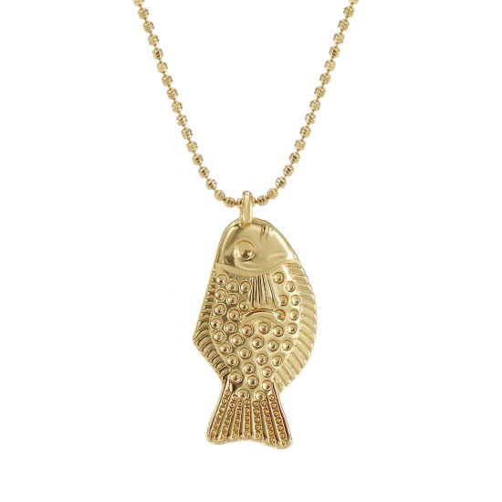 Picture of 1 Piece Eco-friendly Bohemia Boho Ocean Jewelry 18K Real Gold Plated Brass Ball Chain Fish Animal Pendant Charm Necklace Unisex Gift 45cm(17.7") + 5cm(2") long