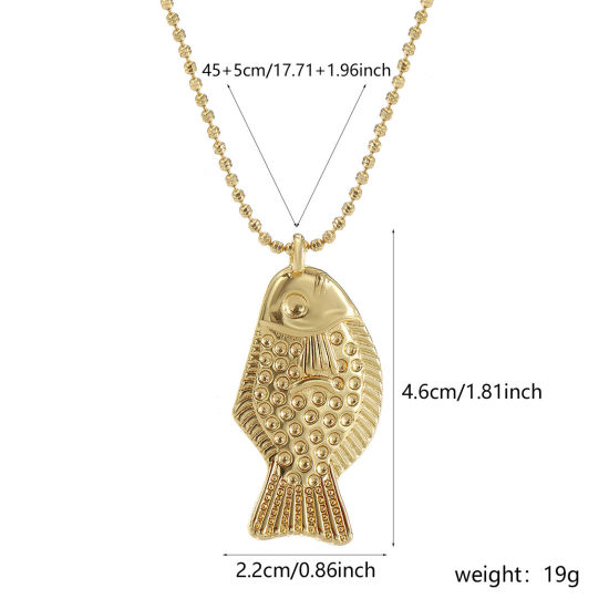 Picture of 1 Piece Eco-friendly Bohemia Boho Ocean Jewelry 18K Real Gold Plated Brass Ball Chain Fish Animal Pendant Charm Necklace Unisex Gift 45cm(17.7") + 5cm(2") long
