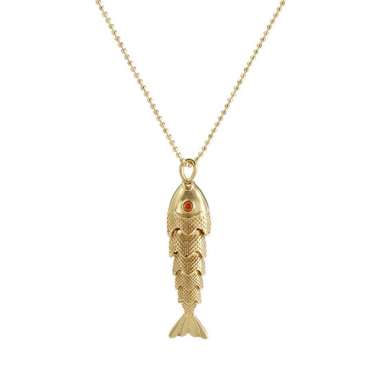Picture of 1 Piece Eco-friendly Bohemia Boho Ocean Jewelry 18K Real Gold Plated Brass Ball Chain Fish Animal Movable Pendant Charm Necklace Unisex Gift 45cm(17.7") + 5cm(2") long