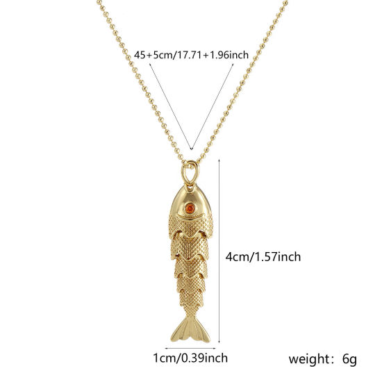 Picture of 1 Piece Eco-friendly Bohemia Boho Ocean Jewelry 18K Real Gold Plated Brass Ball Chain Fish Animal Movable Pendant Charm Necklace Unisex Gift 45cm(17.7") + 5cm(2") long