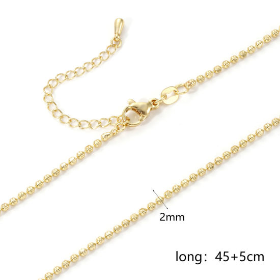 Imagen de 2 Unidades Respetuoso del Medio Ambiente Latón Cadenas de Bola Collares 18K Oro Real Chapado Sección 45cm + 5cm longitud, Cadena: 2mm
