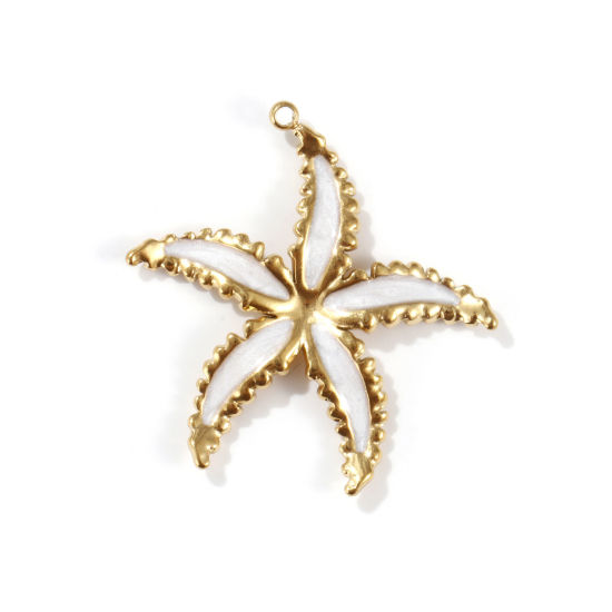 Image de 2 PCs Eco-friendly PVD Vacuum Plating 304 Stainless Steel Ocean Jewelry Pendants 18K Real Gold Plated White Enamel Star Fish Pearlized 3.6cm x 3.6cm