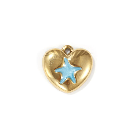 Image de 2 PCs Eco-friendly PVD Vacuum Plating 304 Stainless Steel Valentine's Day Charms 18K Real Gold Plated Blue Enamel Heart Star Fish Pearlized 15.5mm x 15mm