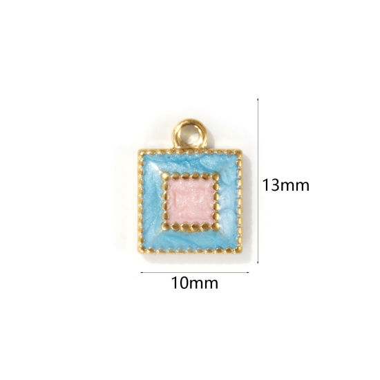 Image de 2 PCs Eco-friendly PVD Vacuum Plating 304 Stainless Steel Geometric Charms 18K Real Gold Plated Blue Enamel Square Pearlized 13mm x 10mm