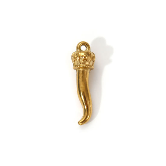Immagine di 2 PCs Eco-friendly PVD Vacuum Plating 304 Stainless Steel Charms 18K Real Gold Plated Crown 3D 21.5mm x 6mm