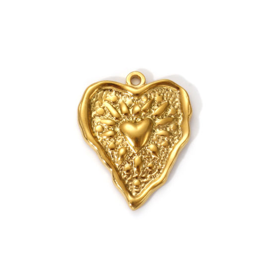 Immagine di 2 PCs Eco-friendly PVD Vacuum Plating 304 Stainless Steel Religious Charms 18K Real Gold Plated Heart Ex Voto Heart 26mm x 21mm