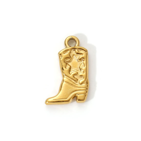 Immagine di 2 PCs Eco-friendly PVD Vacuum Plating 304 Stainless Steel West Cowboy Charms 18K Real Gold Plated Boots Pentagram Star Double Sided 21mm x 14mm