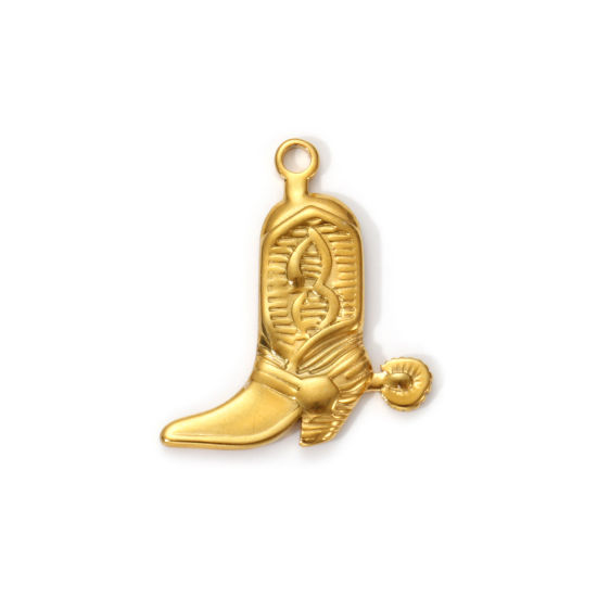 Immagine di 2 PCs Eco-friendly PVD Vacuum Plating 304 Stainless Steel West Cowboy Charms 18K Real Gold Plated Boots 24mm x 21mm