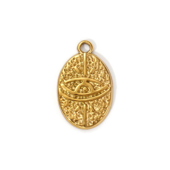 Immagine di 2 PCs Eco-friendly PVD Vacuum Plating 304 Stainless Steel Religious Charms 18K Real Gold Plated Oval Eye of Providence/ All-seeing Eye 28mm x 17mm