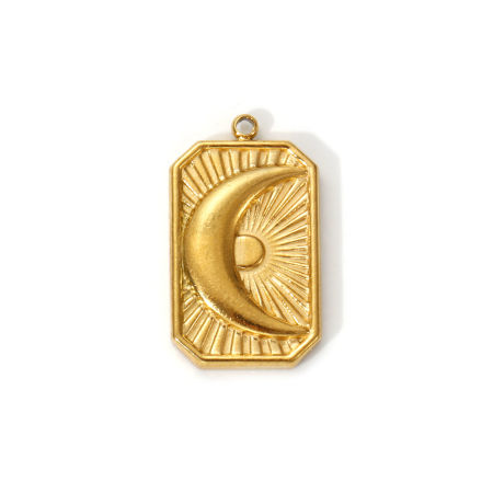 Picture of 2 PCs Eco-friendly PVD Vacuum Plating Waterproof Anti-Tarnish Hypoallergenic 304 Stainless Steel Galaxy Charms 18K Real Gold Plated Octagon Moon 23mm x 13mm