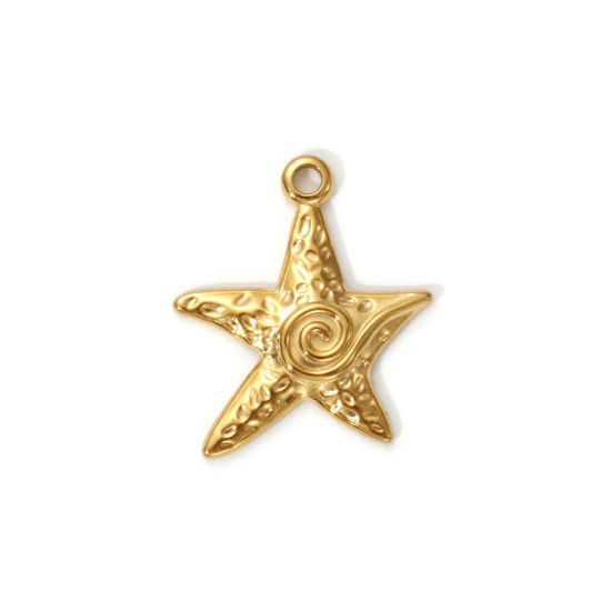 Imagen de 2 PCs Eco-friendly PVD Vacuum Plating 304 Stainless Steel Charms 18K Real Gold Plated Star Fish Spiral 23mm x 20mm