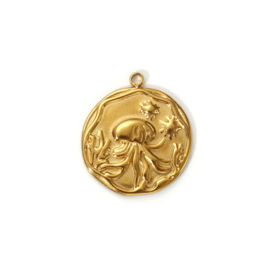 Imagen de 2 PCs Eco-friendly PVD Vacuum Plating 304 Stainless Steel Ocean Jewelry Charms 18K Real Gold Plated Irregular Jellyfish 20mm x 18mm