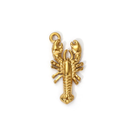 Imagen de 2 PCs Eco-friendly PVD Vacuum Plating 304 Stainless Steel Ocean Jewelry Charms 18K Real Gold Plated Lobster 25mm x 12mm