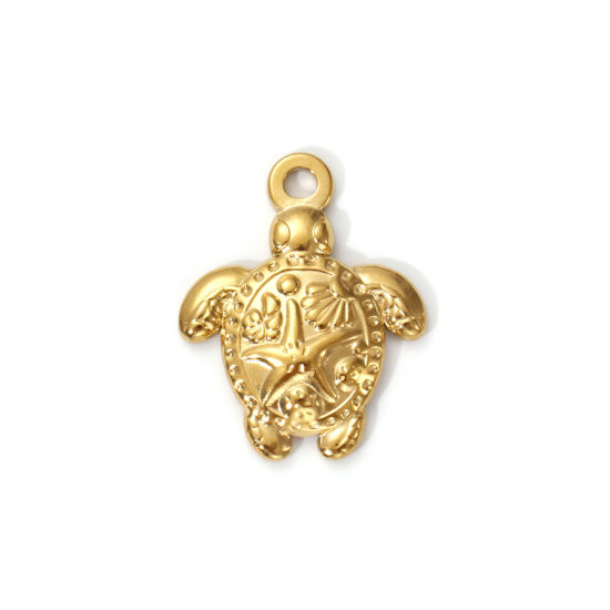 Imagen de 2 PCs Eco-friendly PVD Vacuum Plating 304 Stainless Steel Ocean Jewelry Charms 18K Real Gold Plated Sea Turtle Animal 23mm x 18mm