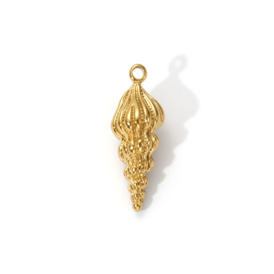 Imagen de 2 PCs Eco-friendly PVD Vacuum Plating 304 Stainless Steel Charms 18K Real Gold Plated Conch/ Sea Snail 3D 28mm x 10mm