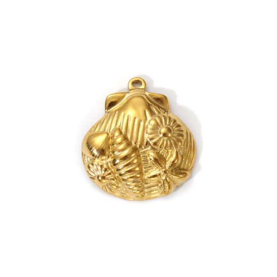 Imagen de 2 PCs Eco-friendly PVD Vacuum Plating 304 Stainless Steel Charms 18K Real Gold Plated Shell Conch Sea Snail 22mm x 20mm