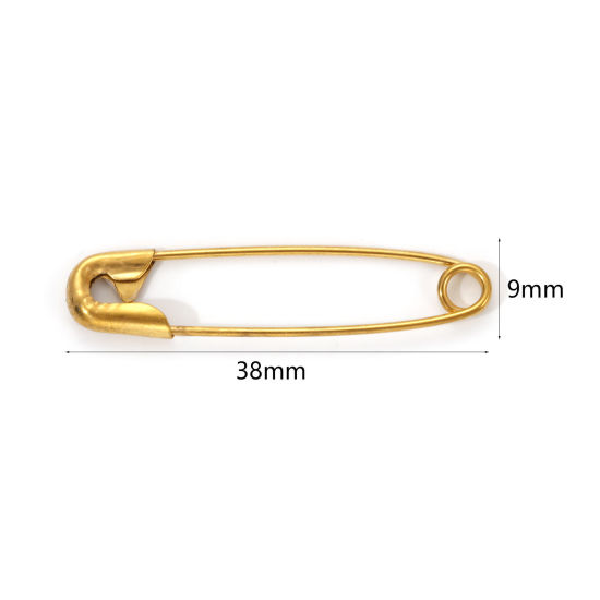 Picture of 10 PCs Vacuum Plating 304 Stainless Steel Safety Pin Brooches 18K Gold Plated 39mm x 9mm
